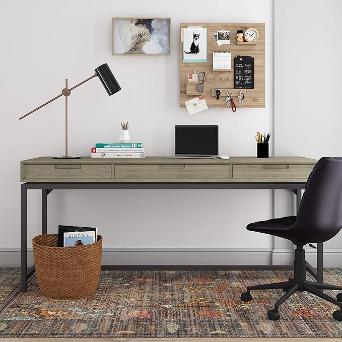 SIMPLIHOME Banting Desk - 72 Inch Wide Solid Wood and Metal Writing Desk in Distressed Grey Modern Industrial Home Office Computer Table for Study with 2 Drawers and Flip-Down Keyboard Tray