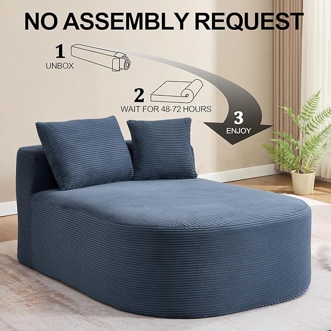 46 Chaise Lounge Chair Indoor Cloud Sleeper Sofa Bed with Pillows Corduroy Upholstered Sofa Couch for Living Room Apart No Assembly Required Blue