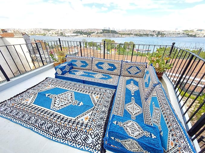 arabicsofa U Shaped Arabic Sofa Set – Royal Blue Modular Floor Seating for Guest Room
