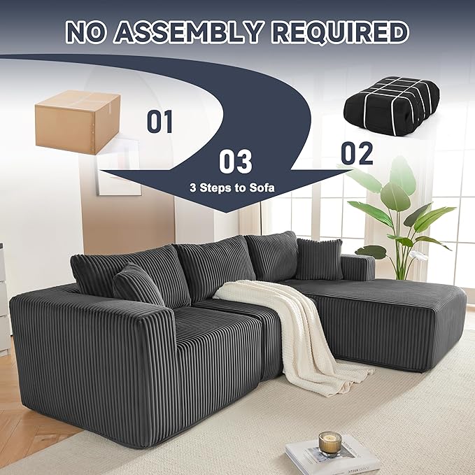 97 Modular Sectional Sofa L-Shaped Boneless Couch with Deep Seat Cozy Cloud Couch Sectional with Convertible Ottoman Modern Sectional Couches for Living Room（ Grey）