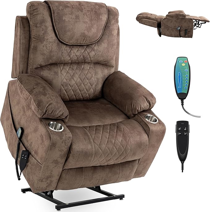Large Power Lift Recliner Chair Sofa with Massage and Heat for Big and Tall ElderlyInfinite PositionsDual MotorCup HoldersExtended FootrestVelvet Home Theater Seat