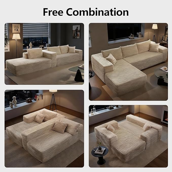 104” Modular Sectional Couch Modern Cloud Sofa with Chaise Deep Seat Upholstered Sofa for Living Room or Apartment No Assembly Required (Camel L Shape with Right FacingChaise)