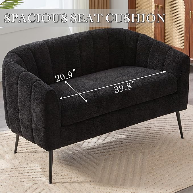 Aoiy &amp Wifon 50.2'' W Upholstered Loveseat Sofa Boucle 2-Seat Settee Loveseat with Metal Legs Upholstered Small Accent Couch for Small Spaces Raindrop Velvet Chenille Fabric Black