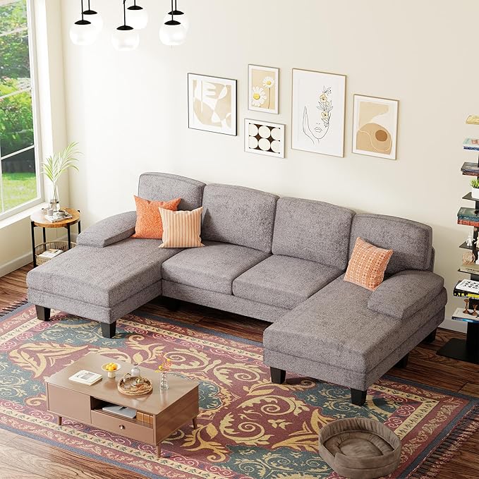 YESHOMY Sectional Couch for Living Room Modern Cloud Couch with Deep Seat and Chaise U-Shaped Sofa Couches with Padded Armrest for Small Apartment (Chenille Grey)
