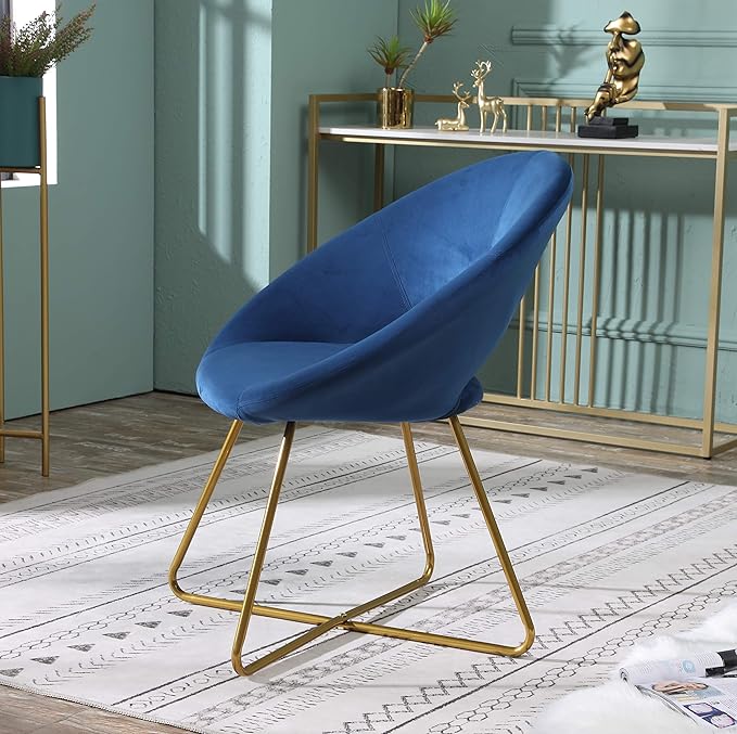 Roundhill Furniture Slatina Silky Velvet Upholstered Accent Chair with Gold Tone Finished Base Blue