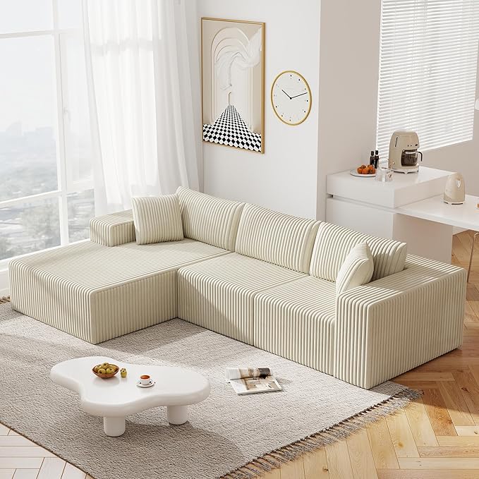 110 Cloud Modular Sectional Sofa with L-Shaped Chaise Deep Seat Fluffy Boneless Couch No Assembly Required for Living Room and BedroomBeige | sofa&ampcouch boneless couch sofa for living room