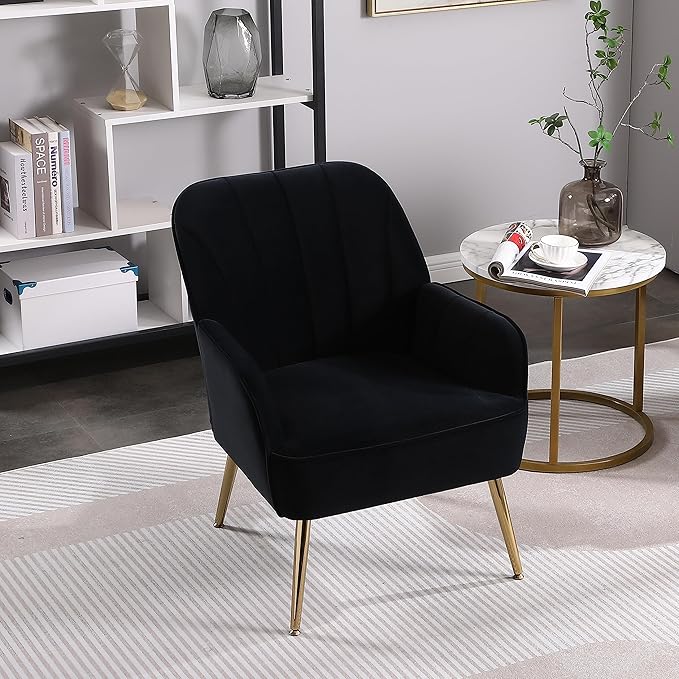 Modern Mid Century Chair Velvet Sherpa Armchair for Living Room Bedroom Office Easy Assemble(Navy)