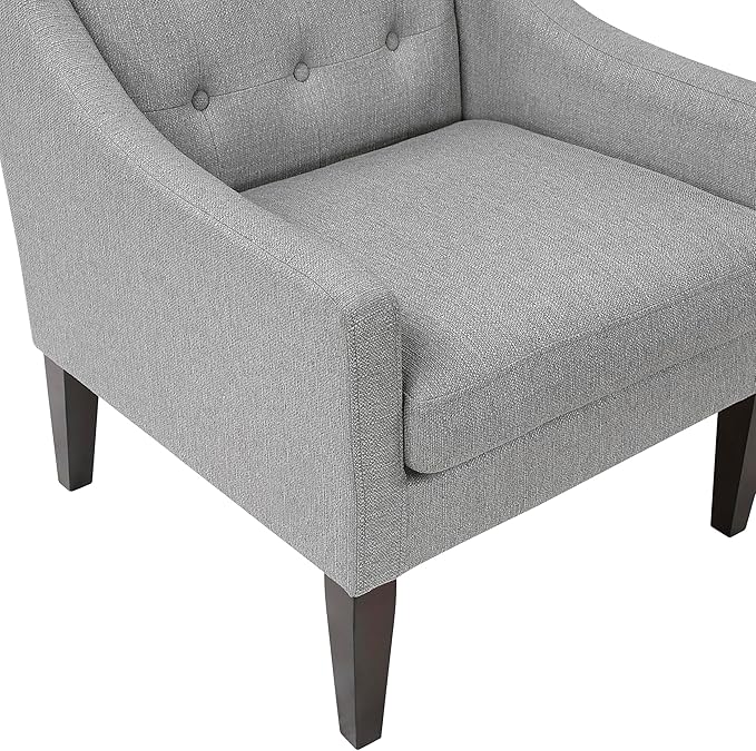 Lexicon Living Room Accent Chair Textured Fabric Upholstered Arm Chair with Button Tufted Back Sloped Arms and Wooden Legs Gray