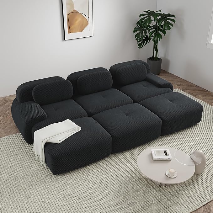 117 Boneless Couch Comfy Sleeper Sofa Bed for Living Room Compressed Sofa with Deep Seat Corduroy Cloud Couch with Ottoman No Assembly Needed