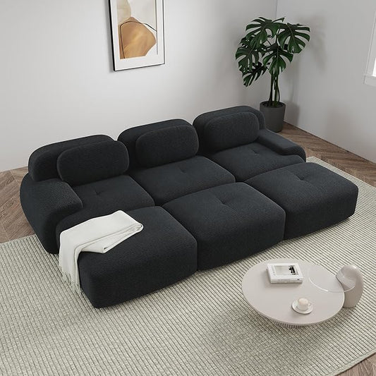 117 Boneless Couch Comfy Sleeper Sofa Bed for Living Room Compressed Sofa with Deep Seat Corduroy Cloud Couch with Ottoman No Assembly Needed
