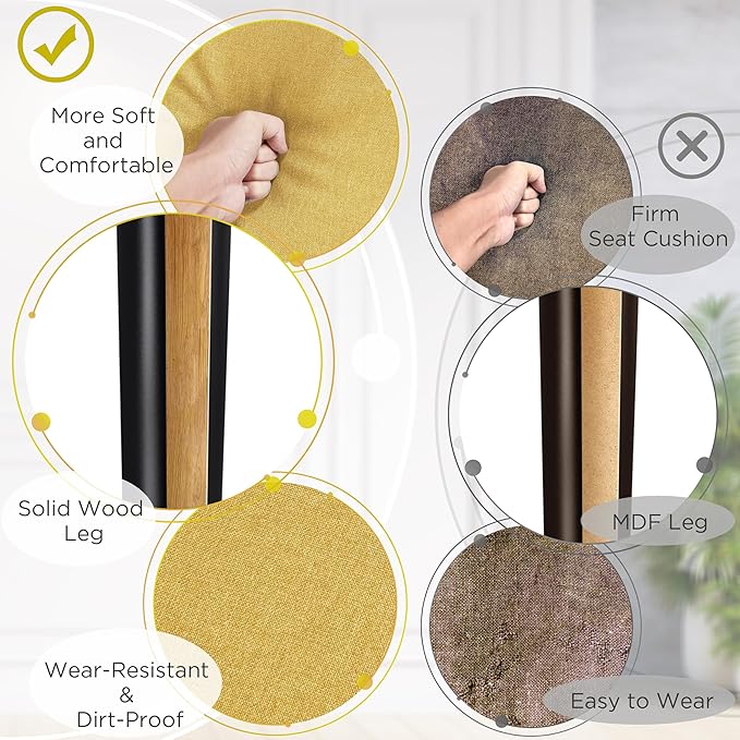 Yaheetech Mid-Century Accent Chairs Modern Upholstered Living Room Chair Cozy Armchair Button Tufted Back and Wood Legs for Bedroom/Office/Cafe Set of 2 Yellow