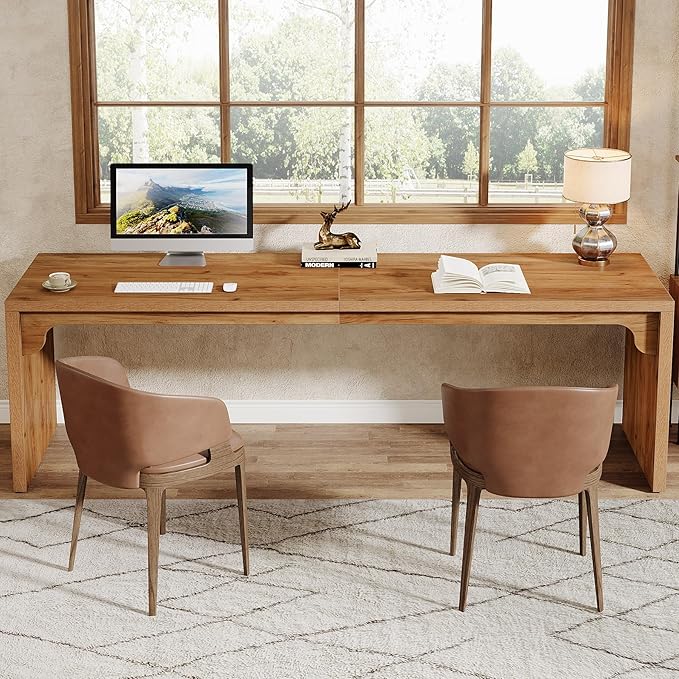 Tribesigns 78.7 Inches Long Computer Desk Wooden Extra Long Desk 2 Person Large Writing Table for Home Office Brown