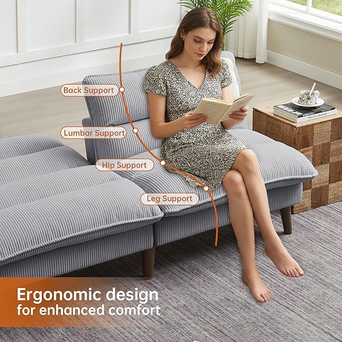 Convertible Sofa Bed 72″ Fabric Couch with Adjustable Backrest Loveseat Recliner Sleeper Living Room Furniture futon Set for Apartment Small Space Light Grey