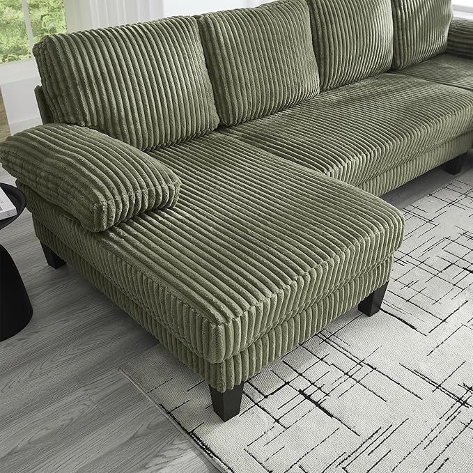 114.2 Beige Sectional Couches for Living Room U Shaped Couch with Double Chaise Modern Comfortable Plush Corduroy 4-Seat Cloud Sofa Set with Chenille Fabric for Home Furniture (Green)