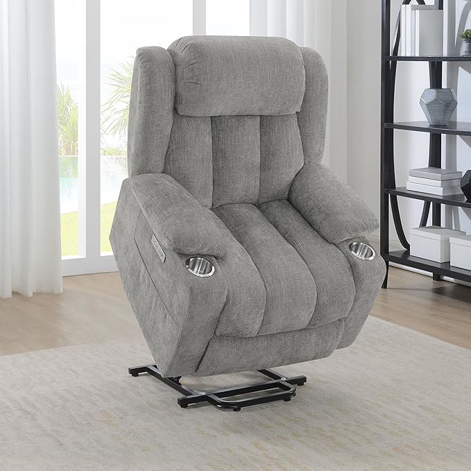 Coaster Home Furnishings - Houston - Fabric Upholstered Power Lift Recliner Chair with Built-in USB Port Cup Holders Power Panel with Simple Buttons - Living Room - Gray - 602284P
