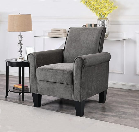 Accent Chairs Comfy Sofa Chair Armchair for Reading Living Room Bedroom Office Waiting Room Linen Fabric Charcoal Grey