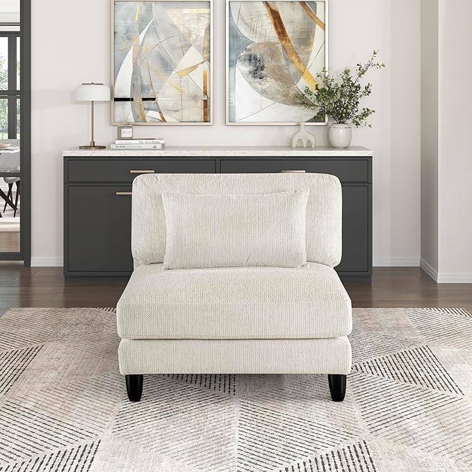 Lexicon Modular Sectional Sofa for Living Room Microfiber Upholstery Armless Chair with Pillow Units of Modular Sectional Couch Upholstered Chair for Customizable Sectional Sofa Couch Beige