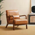 Glitzhome 30 H Mid Century Yellowish Brown Accent Armchair Single Reading Sofa PU Leather Lounge Chair with Walnut Ruberwood Frame for Livingroom or Office