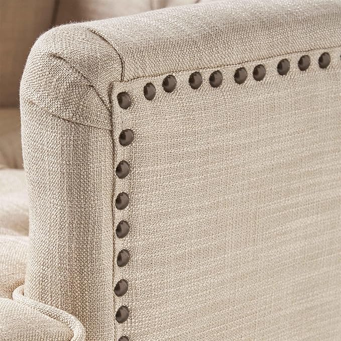 VERYKE Accent ChairTufted High Back Single Sofa Chair with Naihead DesignUpholstered Chair with Arms and Cushion PaddedLiving Room Chair with Turned Legs for BedroomHome Office (Fabric Beige)