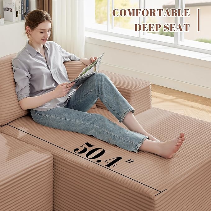 110” Cloud Sectional Couch Boneless Sofa for Living Room Modular Sectional Sofa with Deep Seat Comfy Fluffy Couch with L-Shaped Chaise No Assembly Required (Right-Facing Chaise Camel)