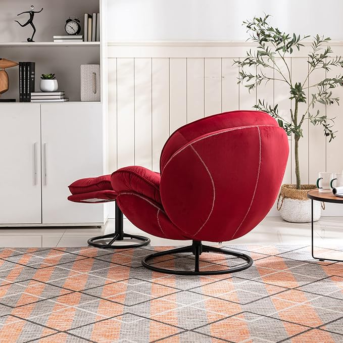 Accent Chair TV Chair Living Room Chair with Ottoman Dark RED