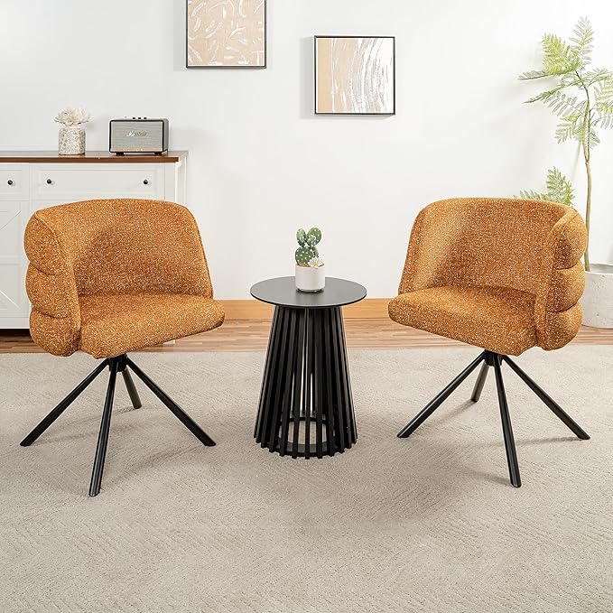 KEIKI 270° Swivel Home Office Desk Chairs Set of 2Modern Dining Chairs Upholstered Bedroom Chairs with Metal BaseMakeup Chair for Vanity for Living Room Bedroom Orange