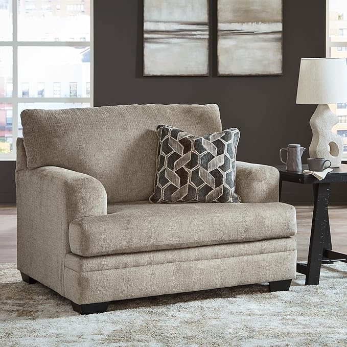 Signature Design by Ashley Stonemeade Casual Upholstered Oversized Chair with 1 Toss Pillow Light Brown