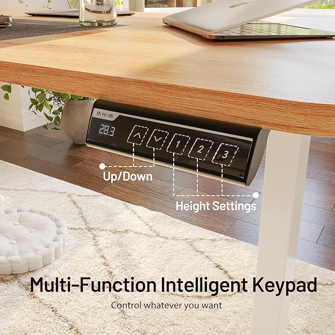 Monomi Electric Standing Desk 55'' Height Adjustable Ergonomic Home Office Sit Stand Up Desk with Wheels 3 Memory Preset Computer Table Natural