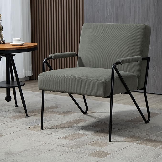 Mid-Century Accent Chair with Upholstered Cushion and Metal Frame Comfy Arm Chair for Living Room Bedroom Office Lime Green