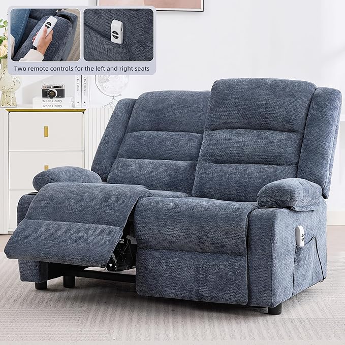 52Inch Power Loveseat ReclinerElectric Reclining Loveseat SofaAdjustable Love seat Recliner Sofa for Living RoomBedroom with Charging Ports(Blue loveseat)