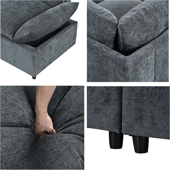 Merax 115.5 Modular Sectional Sofa Upholstery 5 Seat Versatile Couch Set L Shaped Indoor Furniture with Plush Cushions Hidden Storage Compartments for Living Room Lounge or Office Dark Gray