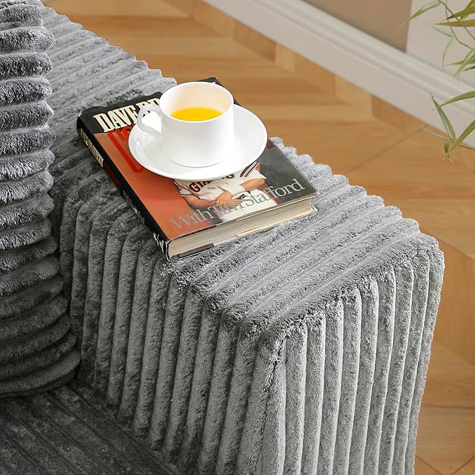 HYJT-H&ampK Modular Sectional Sofa Cloud Sectional Couch 107 Comfy Fluffy L Shaped Dark Grey Couches for Living Room Deep Seat Memory Foam Plush Corduroy Boneless Couch Sectionals Right Facing Cha