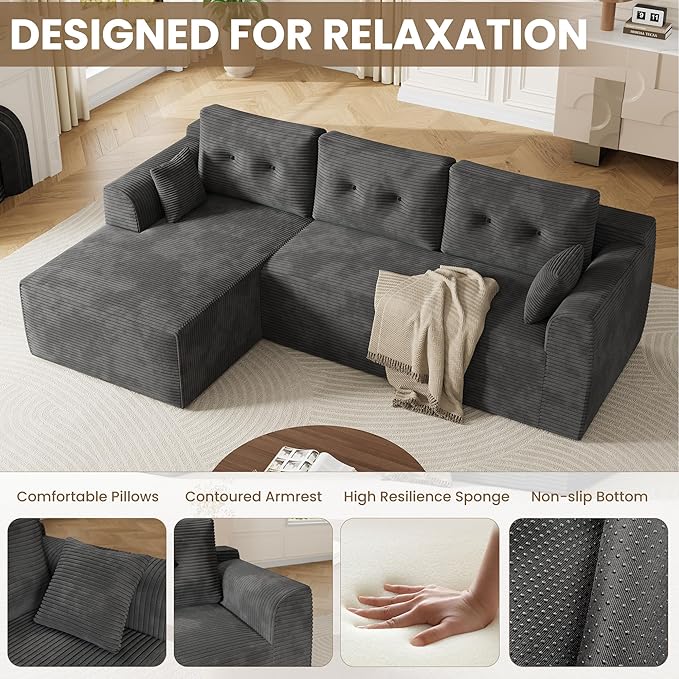 Modular Sectional Sofa with Deep Deat 105'' Cloud Couch Sectional with Oversized Chaise Soft Couch Sofa Bed for Living Room No Assembly Required