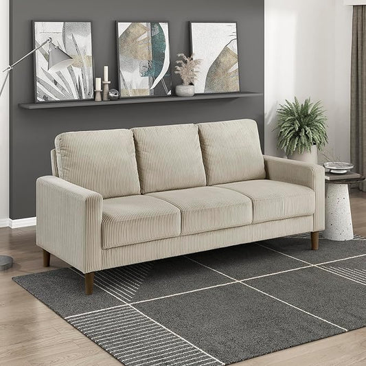 Lexicon Modern Sofa Corduroy Fabric Upholstered Living Room Sofa Couch with Brown Legs Track Arms Comfy Couch for Living Room/Bedroom/Apartment 3-Seater Taupe