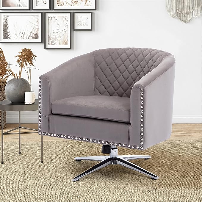 Swivel Barrel Chair Living Room Chair with Nailheads and Metal Base