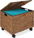 Best Choice Products Handwoven Water Hyacinth Rolling Filing Cabinet Mobile File Organizer for Hanging Folders W/Lid and Locking Wheels For Home or Office – Chestnut