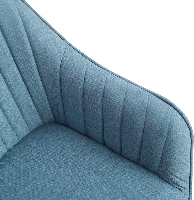 Art Leon Office Chair No Wheels Mid Century Modern Desk Chair No Wheels Swivel Accent Chair with Solid Wood Legs Upholstered Arm Chair for Small Spaces Living Room Bedroom Blue