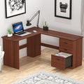 SHW 51 x 59 Inches L-Shaped Home Office Wood Corner Desk with Box Box File Drawers Walnut