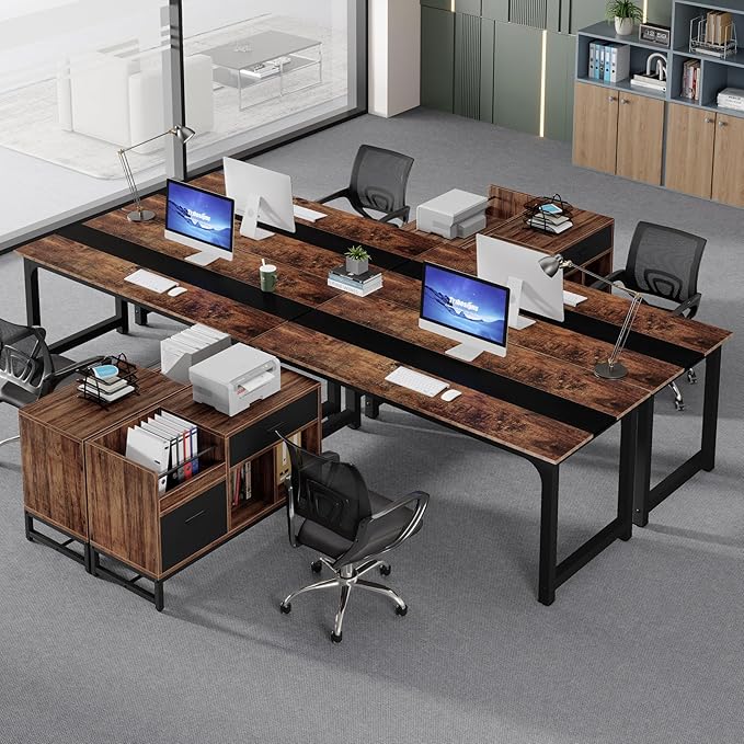 Tribesigns Office Desk with File Cabinet 70.8 L-Shaped Executive Desk for Home Office Workstation Business Furniture Set Rustic Brown/Black