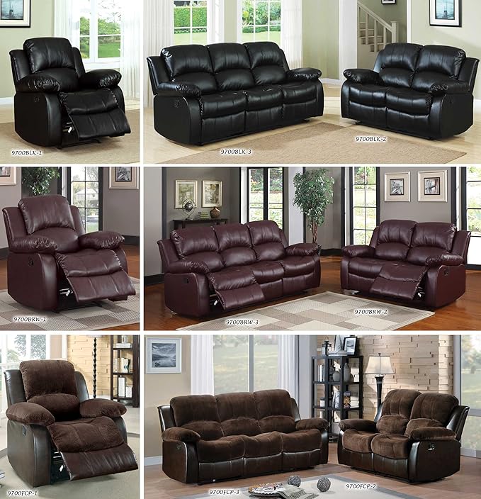 Homelegance Resonance 83 Bonded Leather Double Reclining Sofa Black
