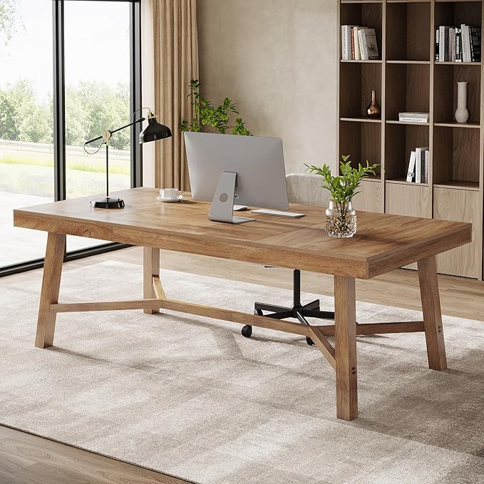 Tribesigns 71-Inch Executive Desk Farmhouse Office Computer Desk with Sturdy Leg Structure Rectangular Writing Table Business Furniture for Home Office Natural