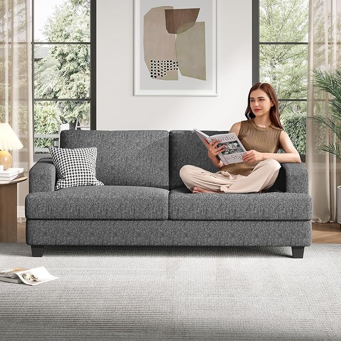 84 Inch Sofa with Extra Deep Seats Oversize Linen Fabric 2 Seater Sofa for Living RoomModern Couch and Loveseat Comfy Armrests and Seats and Backrests Easy Installation Dark Gray