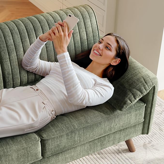 ONBRILL 64.5 Loveseat Sofa Chenille Loveseat Couch for Living Room 23.2 Deep Seat Love Seat with Padded Arms Comfy Modern Small Couches for Bedroom Small Spaces Dorms Office Green