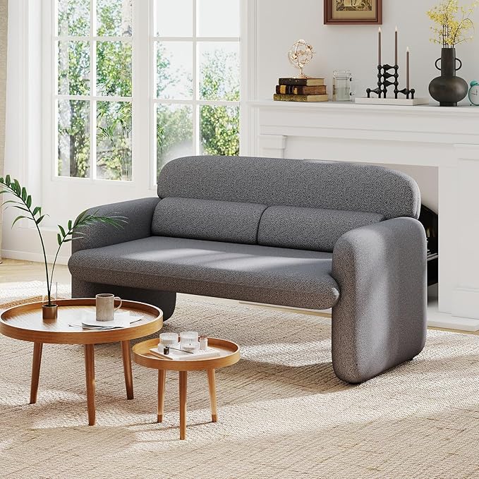 Furnimart Modern Loveseat Sofa 54 2-Seater Boucle Sofa Comfy Upholstered Minimalist Couch Small Couches for Small Spaces Apartment Office Living Room Bedroom Dorm Chenille Grey