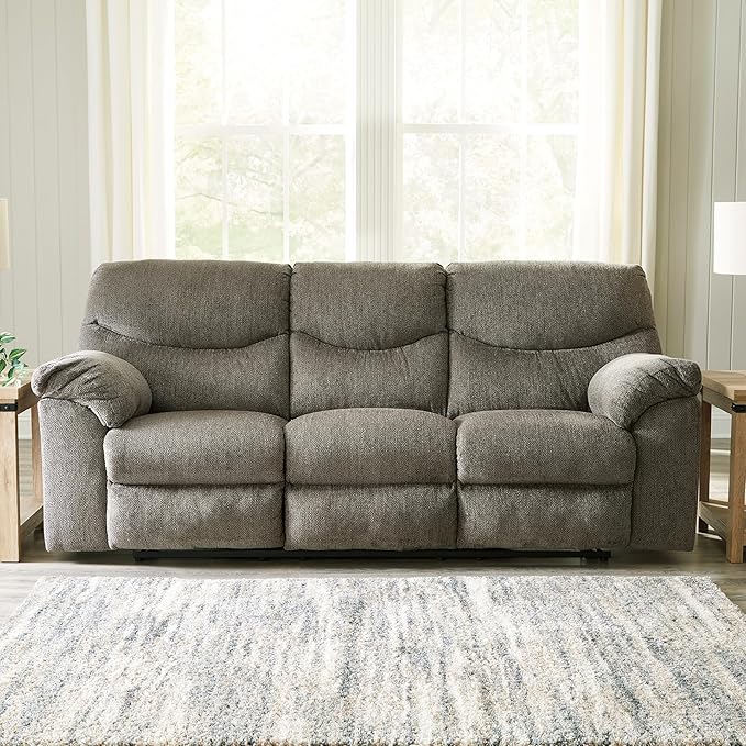 Signature Design by Ashley Alphons Transitional Tufted Reclining Sofa Light Gray