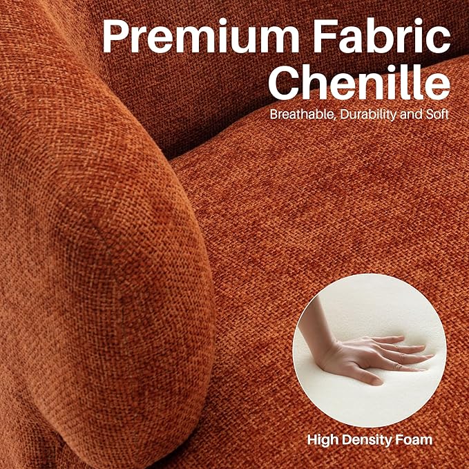 Swivel Accent Chair Chenille Barrel Chair for Living Room Cozy Round Boucle Arm Chair Metal Base for Club Nursery Bedroom Orange