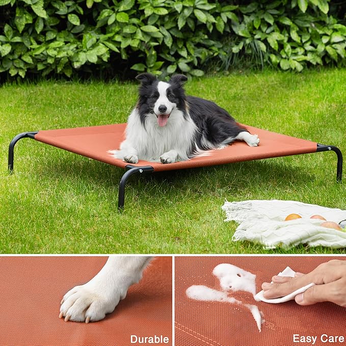 Love's cabin Elevated Cooling Dog Bed for Large Dogs Portable Indoor &amp Outdoor Raised Pet Dog Cat Cot Durable Summer Frame with Breathable Mesh Terracotta 48 inches