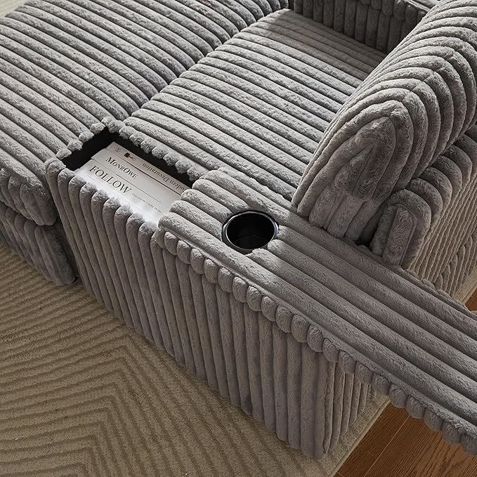 42.5 W Chaise Lounge Chair Indoor Oversized Corduroy Sleeper Chair with Wood Frame Upholstered Sofa Bed with Storage Ottoman &amp Armrest 2 Cupholders for Living Room Movie Room Bedroom