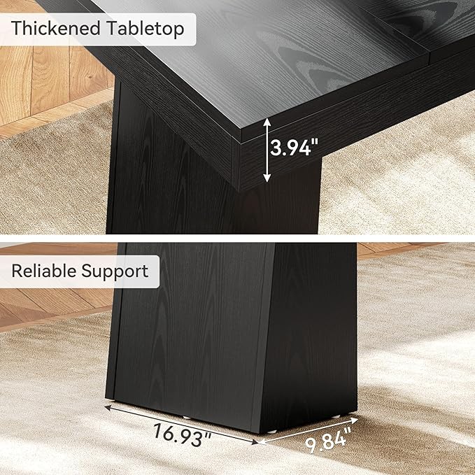 1Easylife 55 Inches Long Computer Desk Large Wooden Home Office Desk with Heavy Duty Pedestal Modern Simple Style Study Writing Desk for Home Office Black