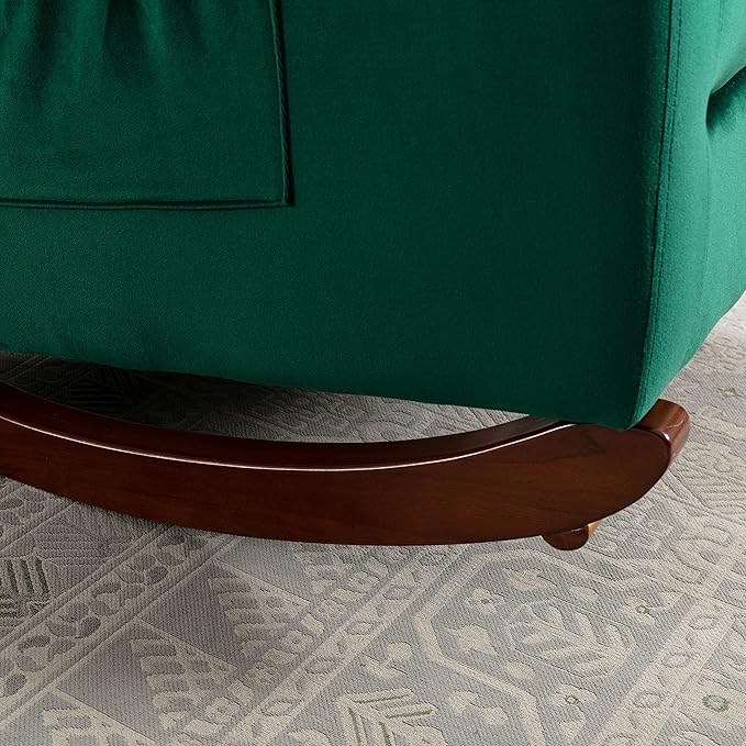 Cozy Velvet Reclining Rocking Chair with Side Storage Pocket Comfortable Button Tufted Rocker Elegant and Functional Rocking Recliner Chair Ideal for Living Room &amp Nursery Emerald